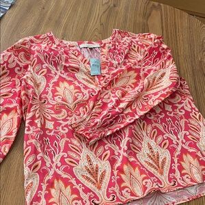 LOFT Coral and Cream Paisley Blouse